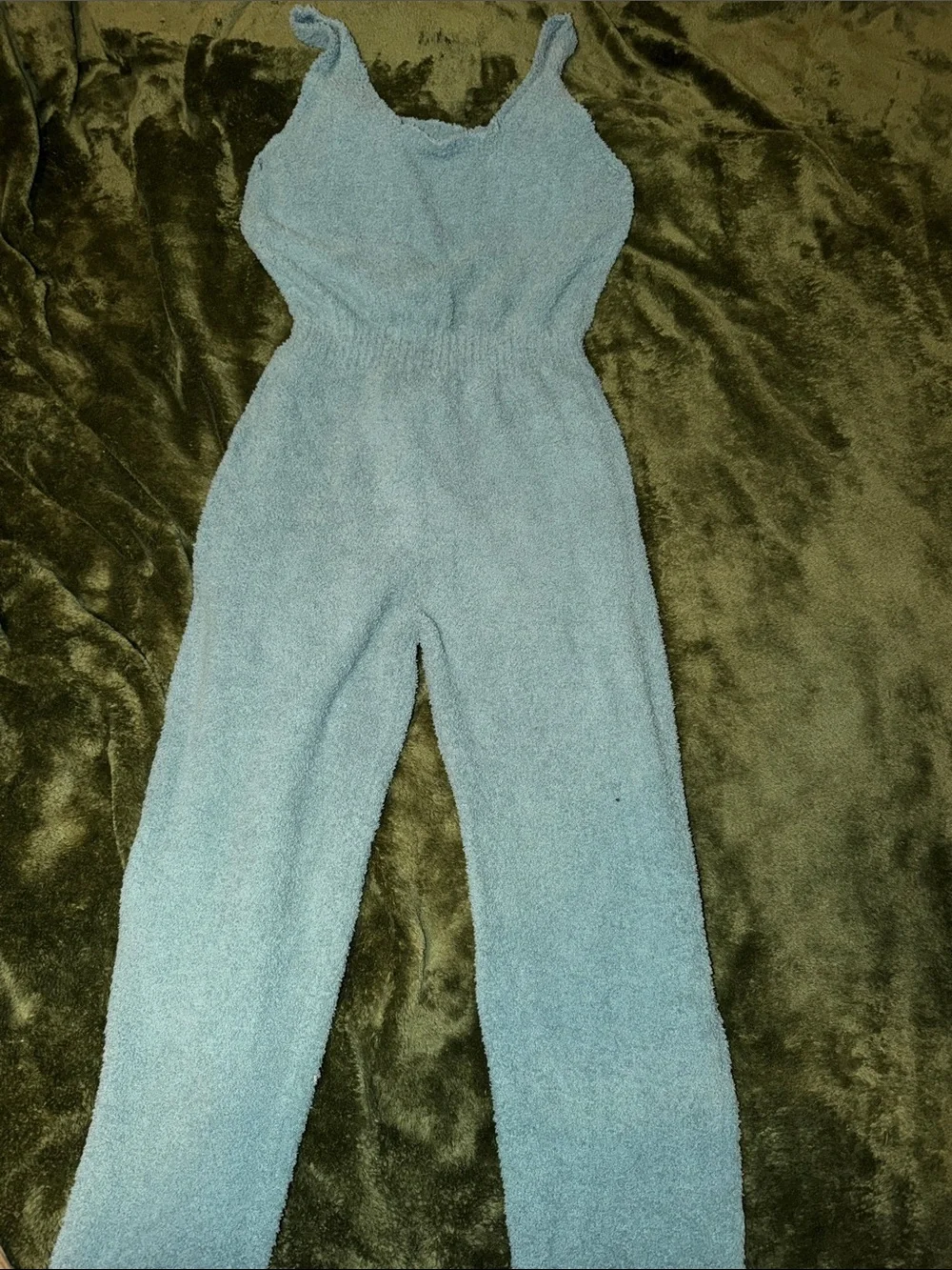 Cozy Teal Fuzzy Knit Jumpsuit + Cardigan Set